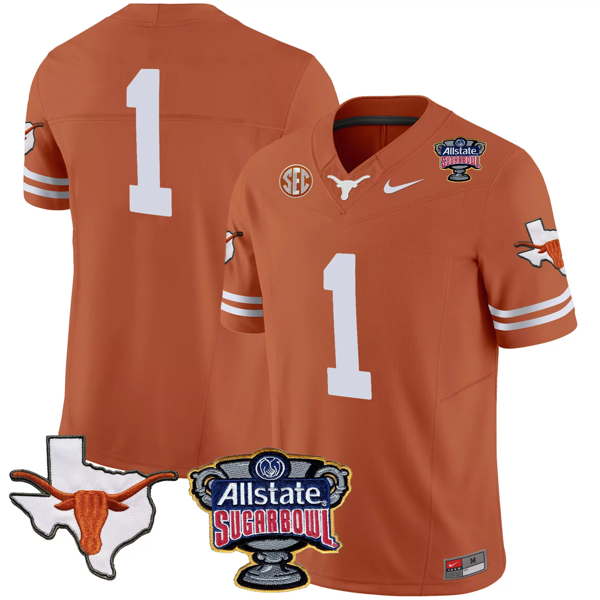 1 team texas orange mens texas longhorns sugar bowl sec patch vapor jersey all stitched