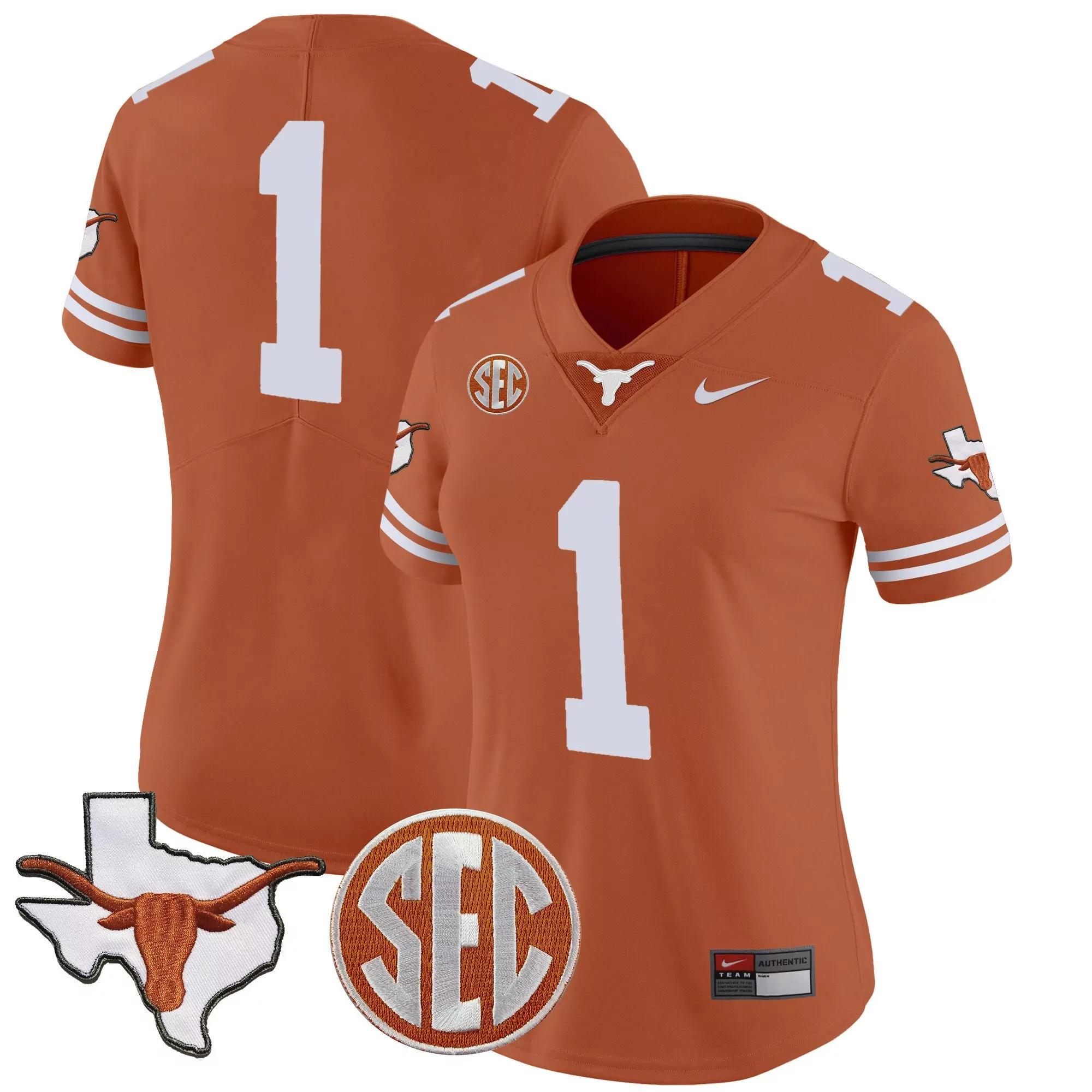 1 team texas orange mens texas longhorns sugar bowl sec patch vapor jersey all stitched