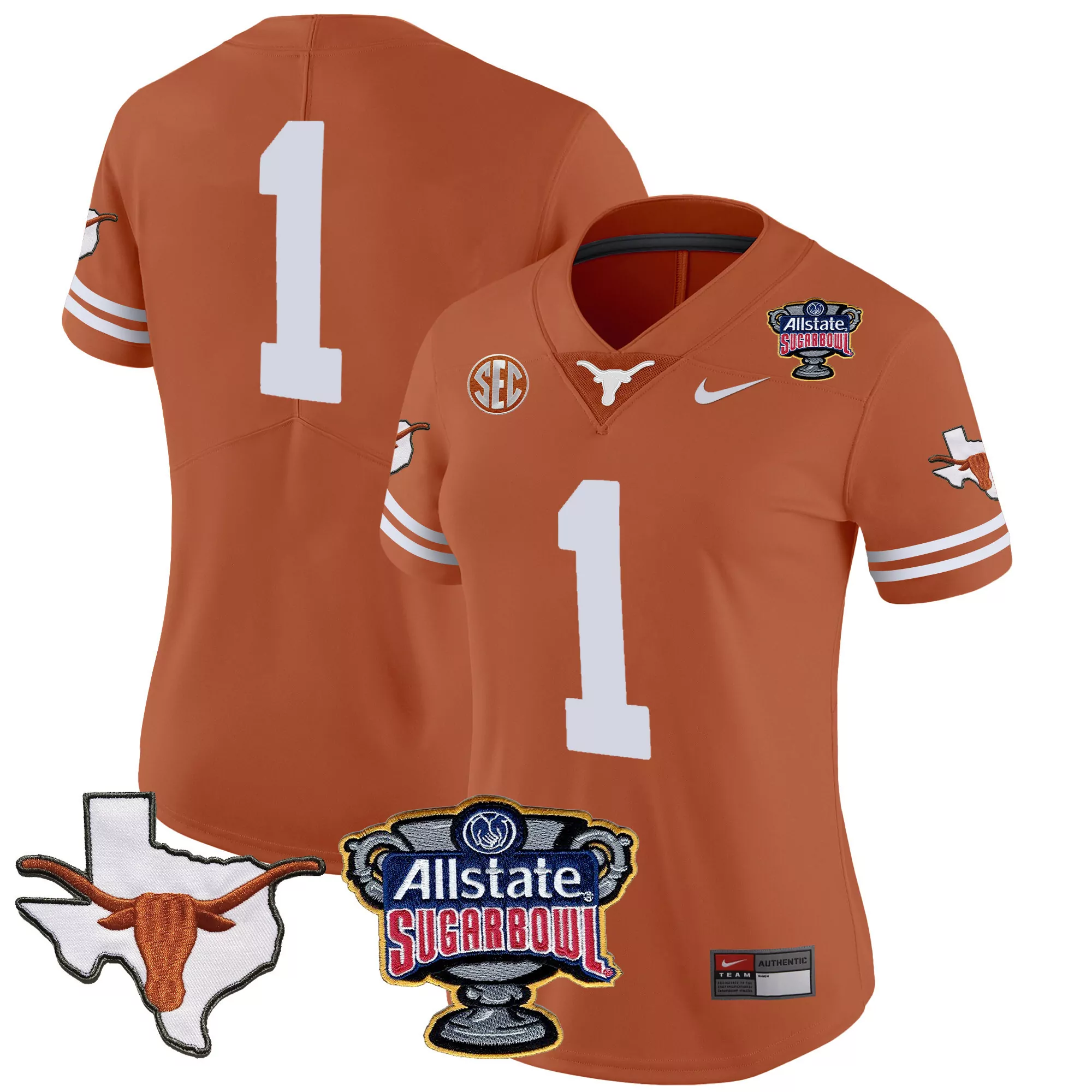1 team texas orange womens texas longhorns state map sec patch vapor jersey v2 all stitched