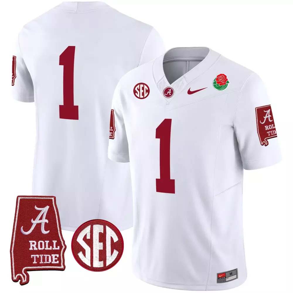 1 team white mens alabama crimson tide rose bowl patch vapor jersey all stitched