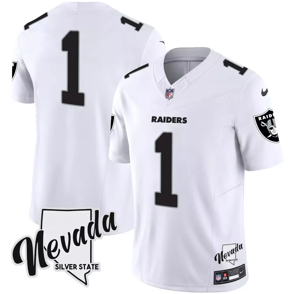 Las Vegas Raiders Team White Nevada Silver State Patch Vapor Jersey V2 | Stitched Style | Limited Edition Fan Gear for Men, Women & Youth