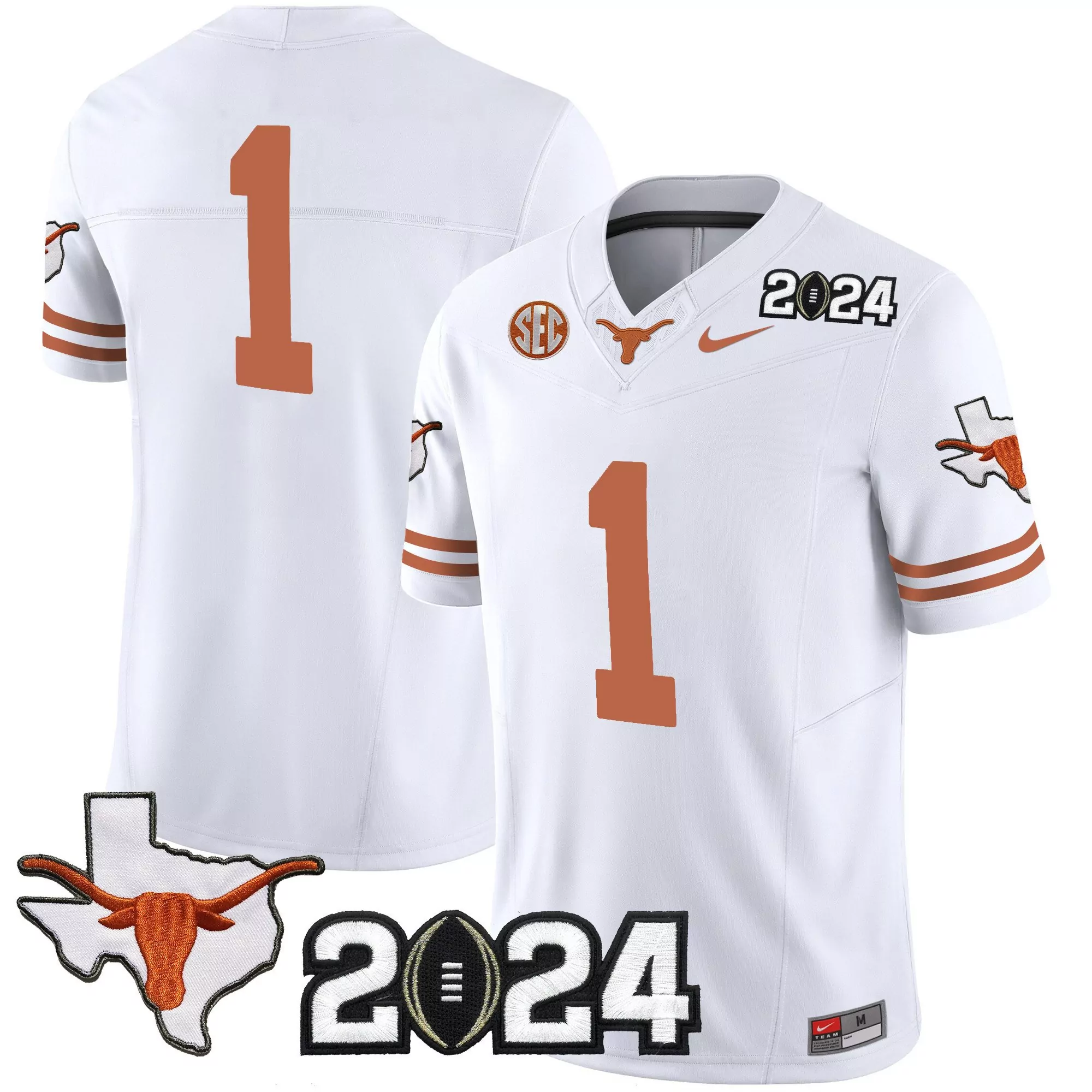 1 team white mens texas longhorns 2024 vapor limited jersey all stitched