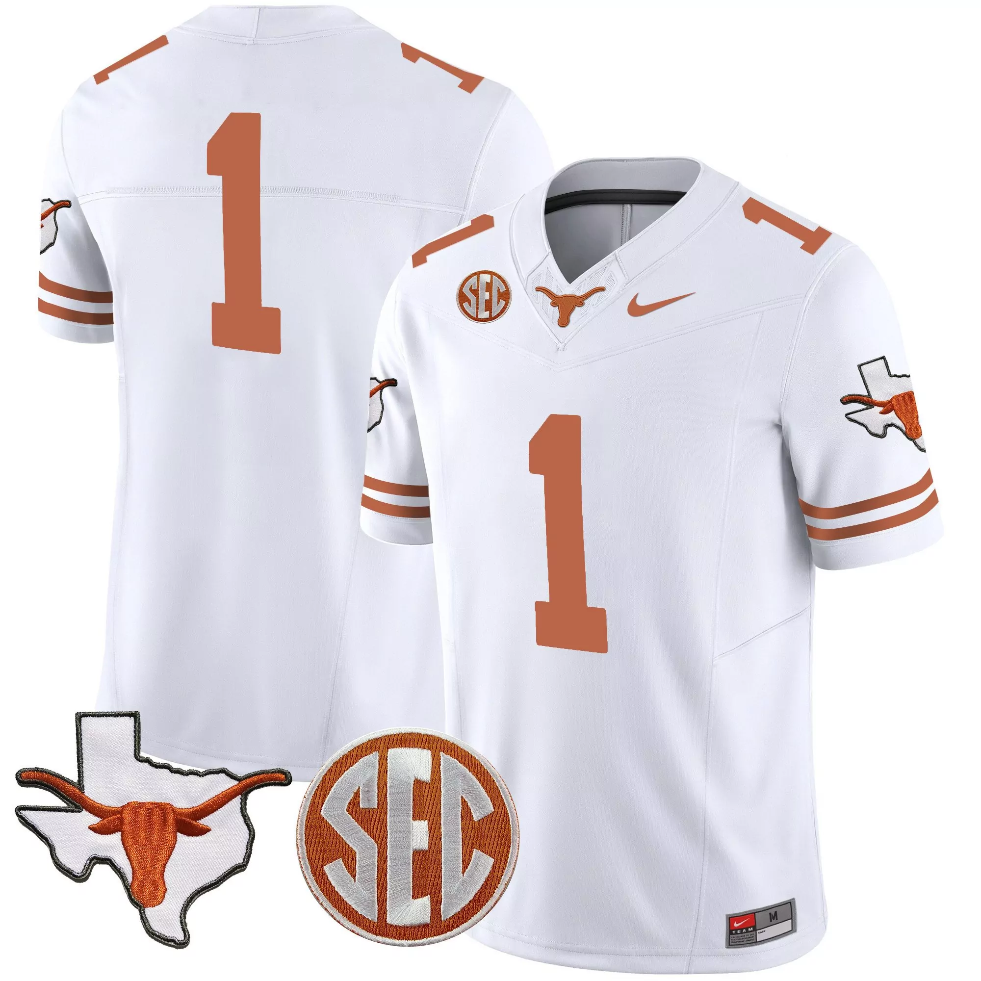1 team white mens texas longhorns 2024 vapor limited jersey all stitched