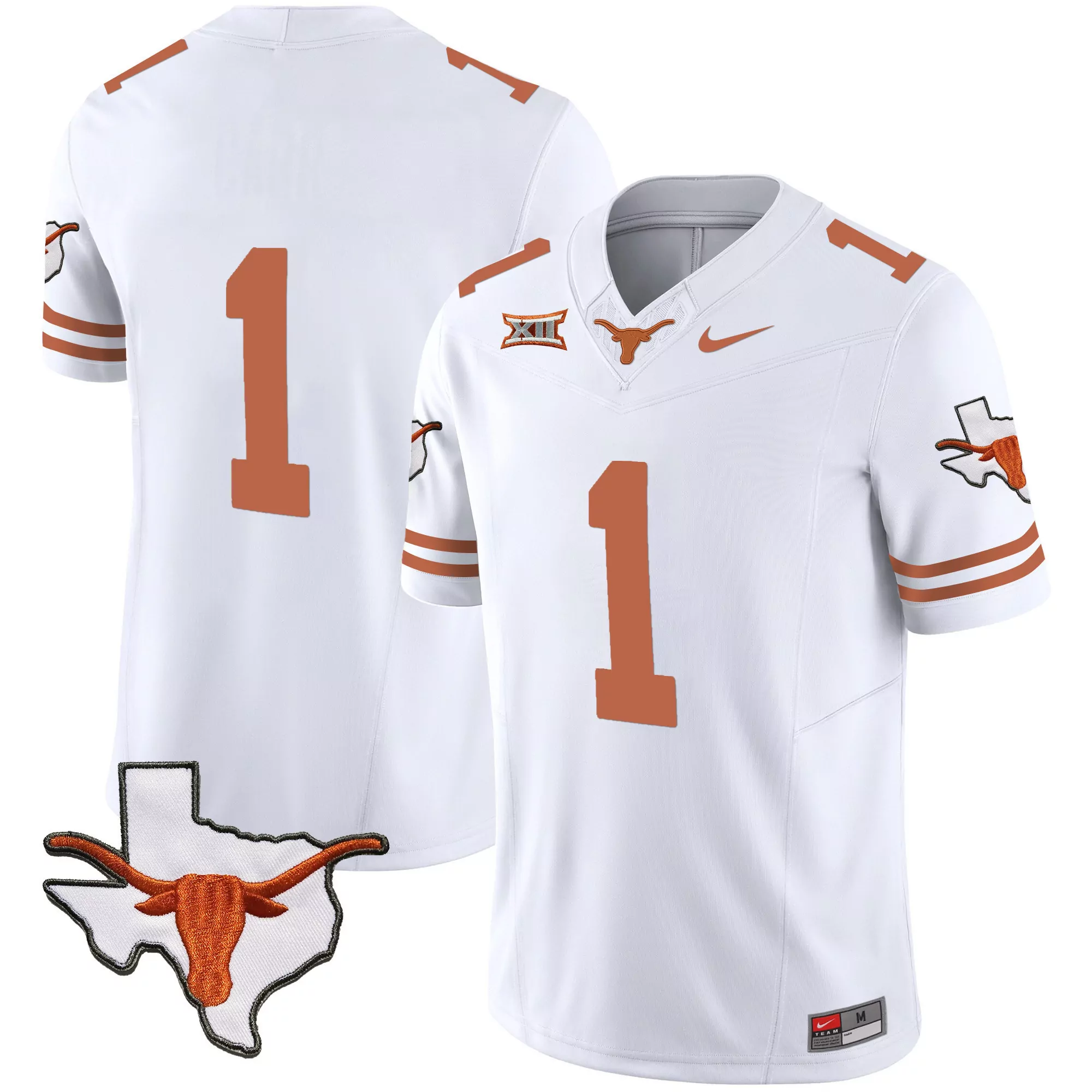 1 team white mens texas longhorns state map sec patch vapor jersey v2 all stitched