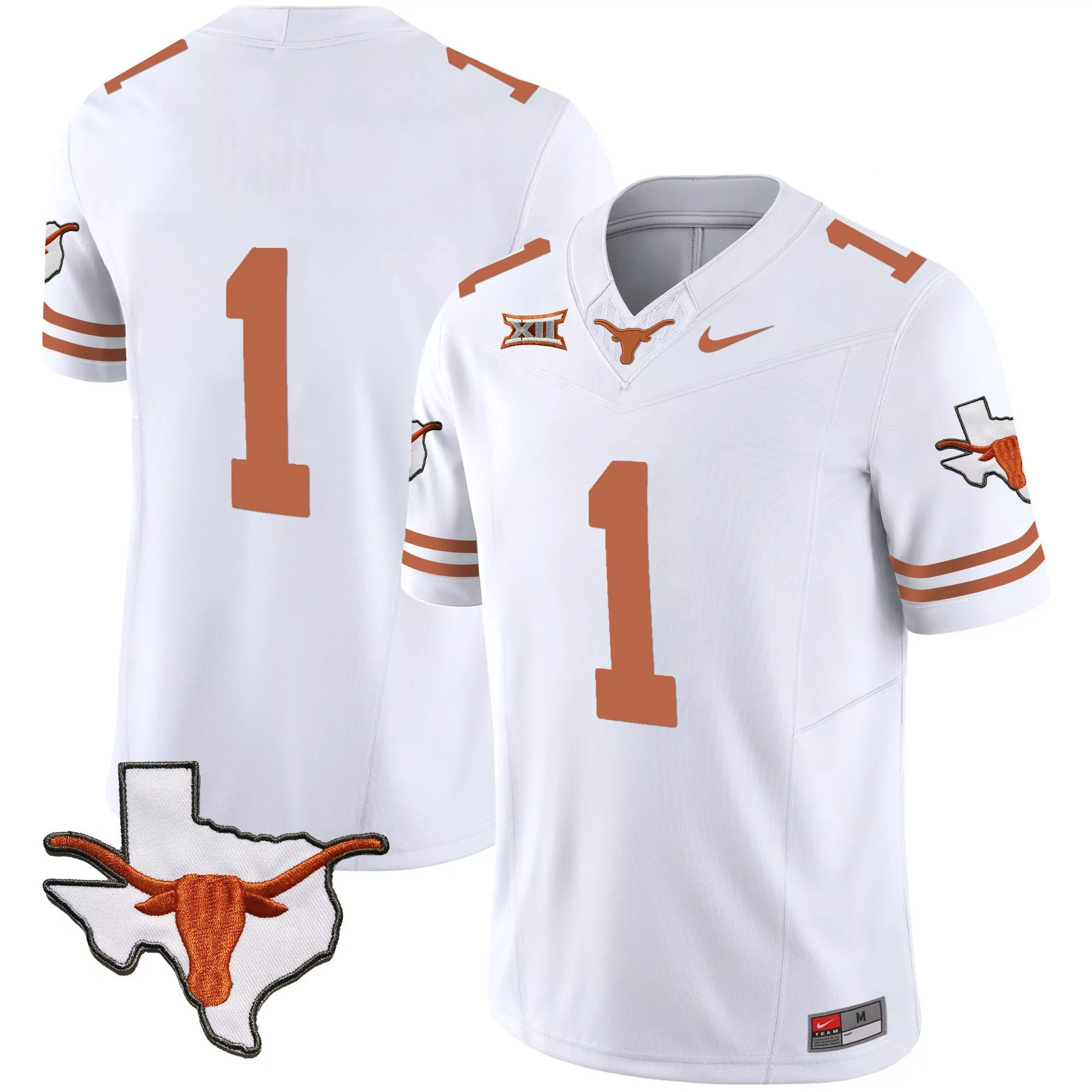 1 team white mens texas longhorns state map sec patch vapor jersey v2 all stitched