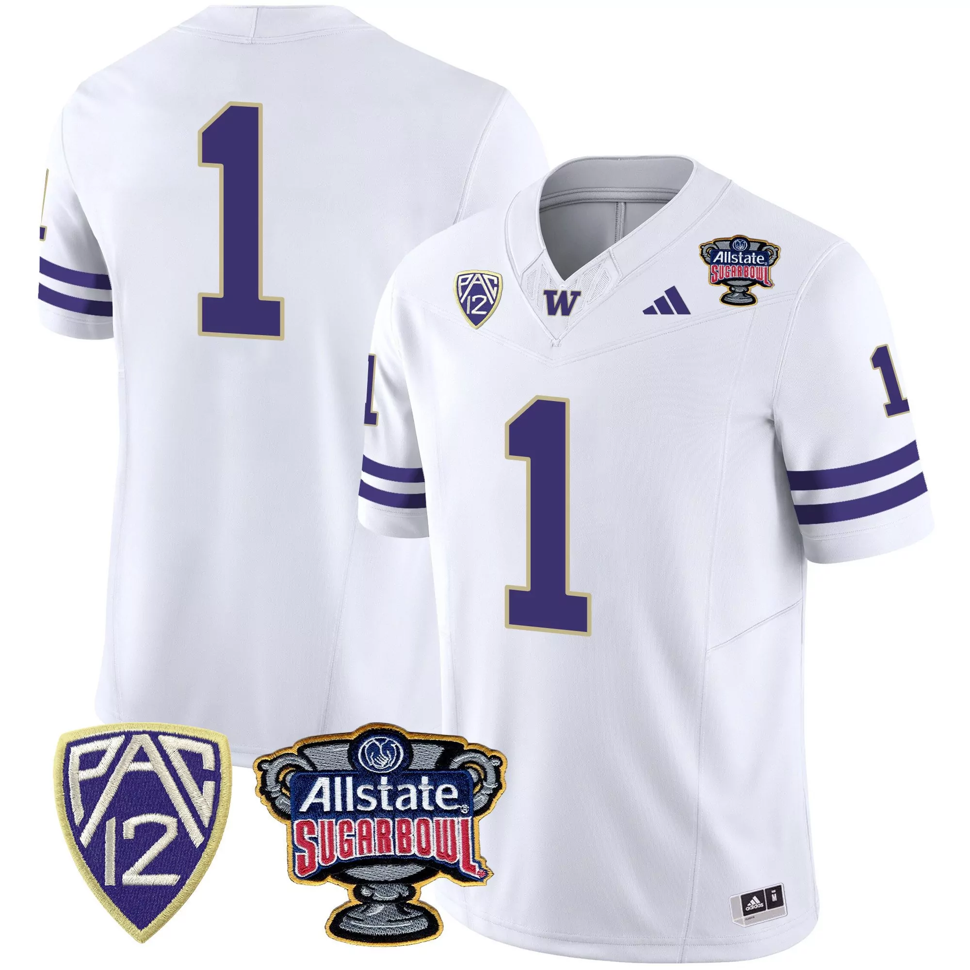 1 team white mens washington huskies 2024 sugar bowl patch vapor jersey all stitched
