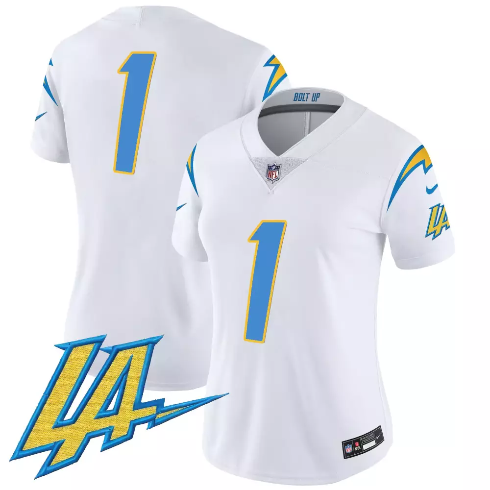 1 Team White Los Angeles Chargers Vapor Jersey | 2023 Women's Style | Limited Edition Fan Gear | For Men, Women & Youth
