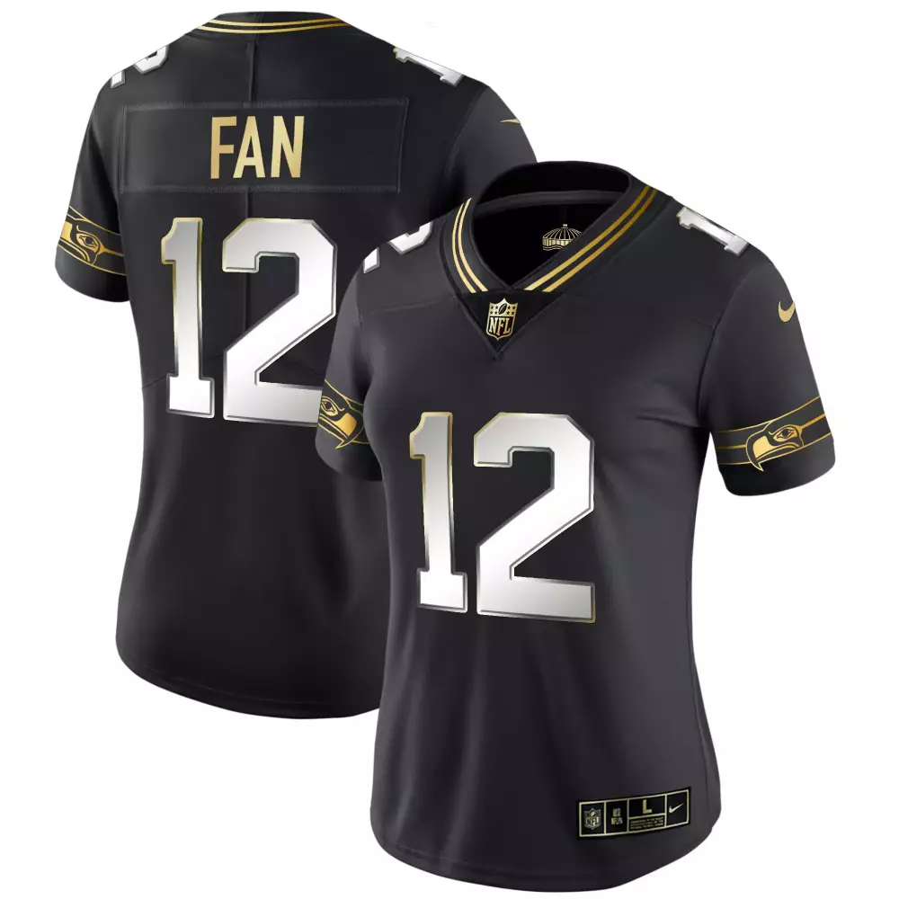 Seattle Seahawks 12th Fan Black Limited Jersey | Throwback Gold Style | All Stitched Fan Gear | For Women | For Men, Women & Youth