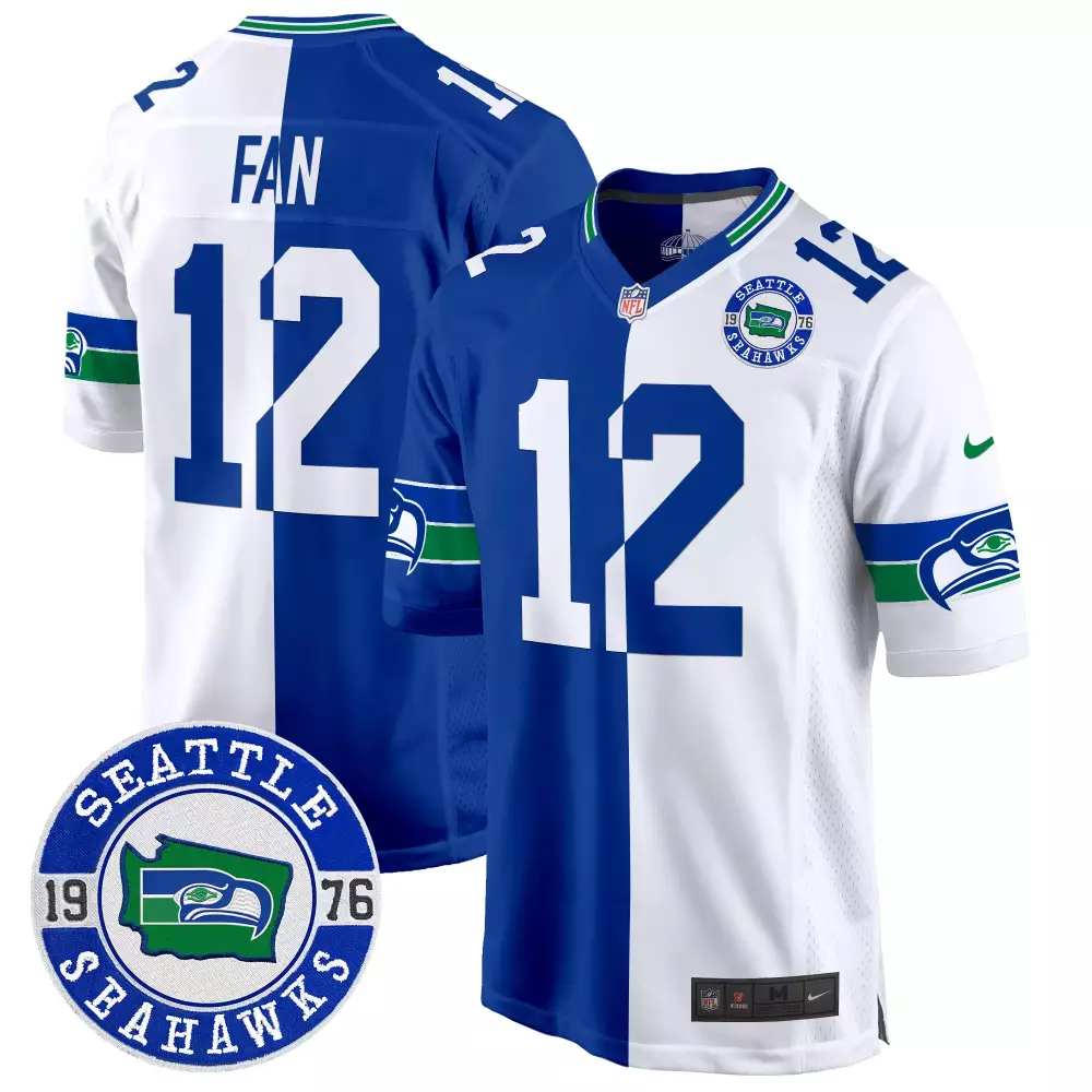 Seattle Seahawks 12th Fan Split Men's Throwback Est 1976 Patch Game Jersey | All Stitched | Classic Fan Gear | For Men, Women & Youth