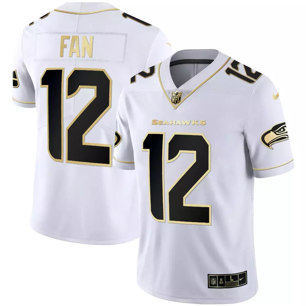 12th Fan Seattle Seahawks Gold Player Jersey | Stitched White & Gold | Replica Fan Gear for Men, Women & Youth