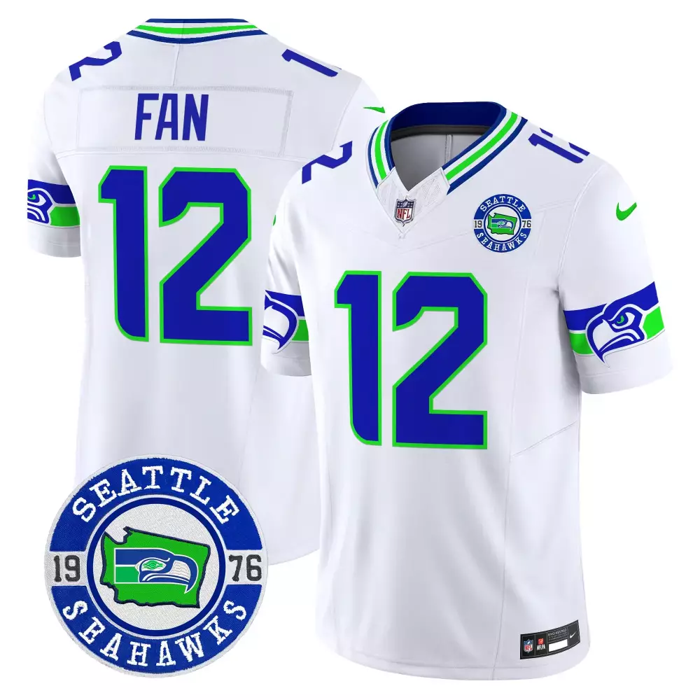 Seattle Seahawks 12th Fan White Men's 2024 EST 1976 Patch Vapor Limited Jersey | All Stitched | Gift Idea | For Men, Women & Youth