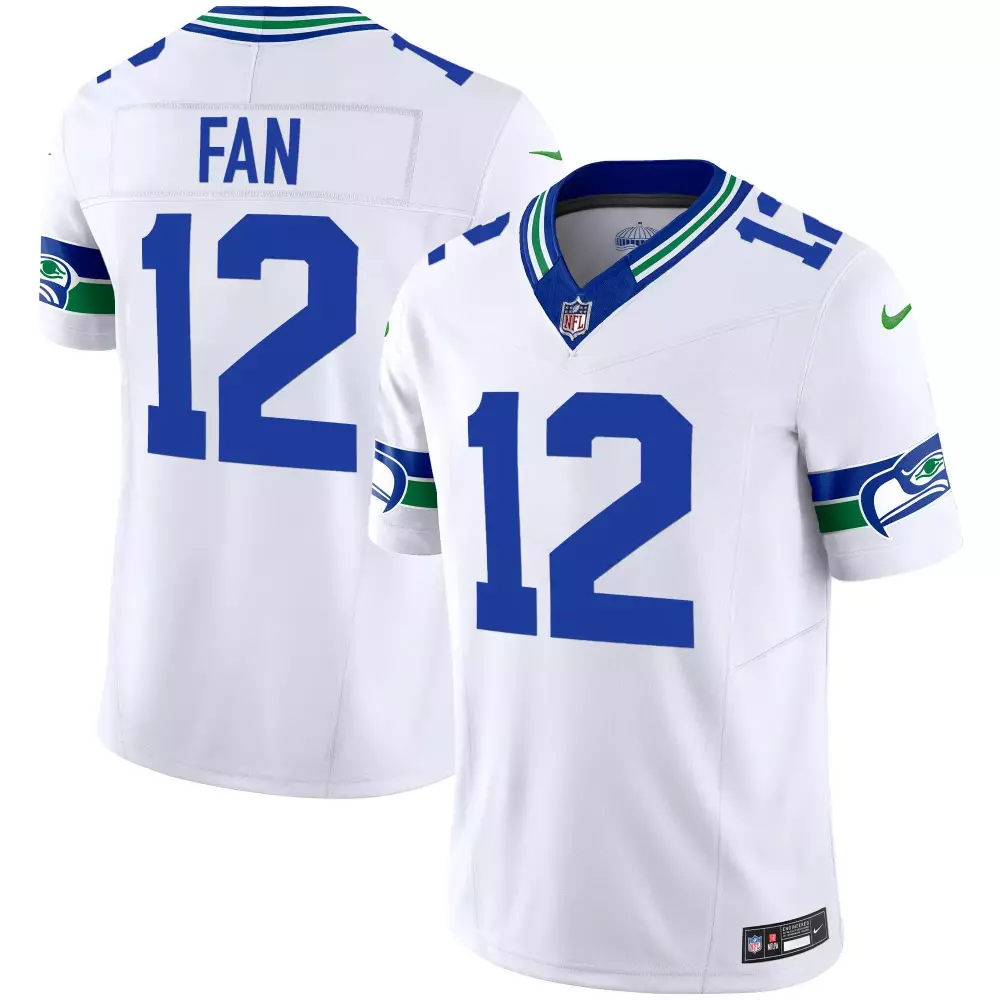 Seattle Seahawks 12th Fan White Men's Throwback Vapor Limited Jersey | All Stitched | Limited Edition | For Men, Women & Youth