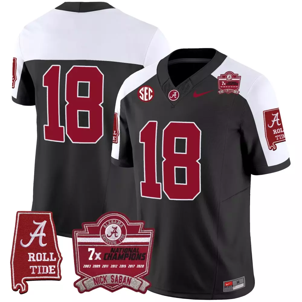 18 champs black alternate youths alabama crimson tide nick saban 7x champions patch gold trim jersey all stitched