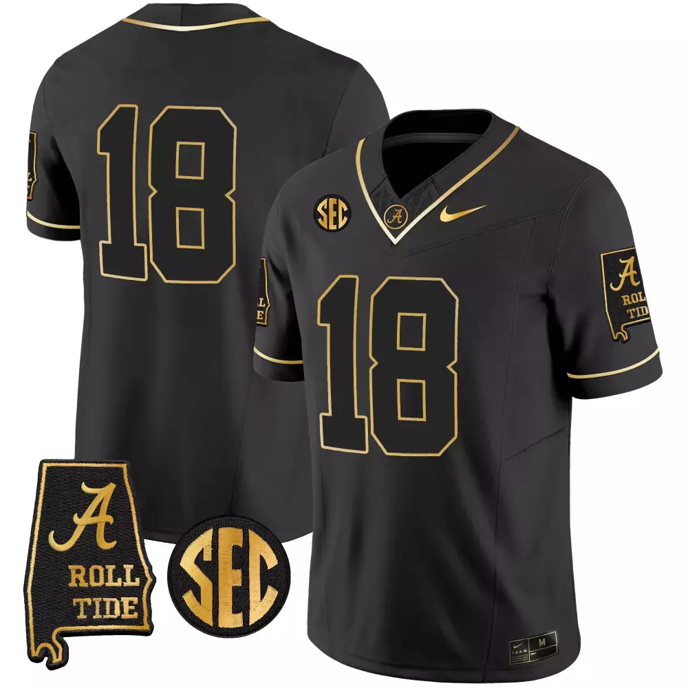 18 champs black alternate youths alabama crimson tide nick saban 7x champions patch gold trim jersey all stitched