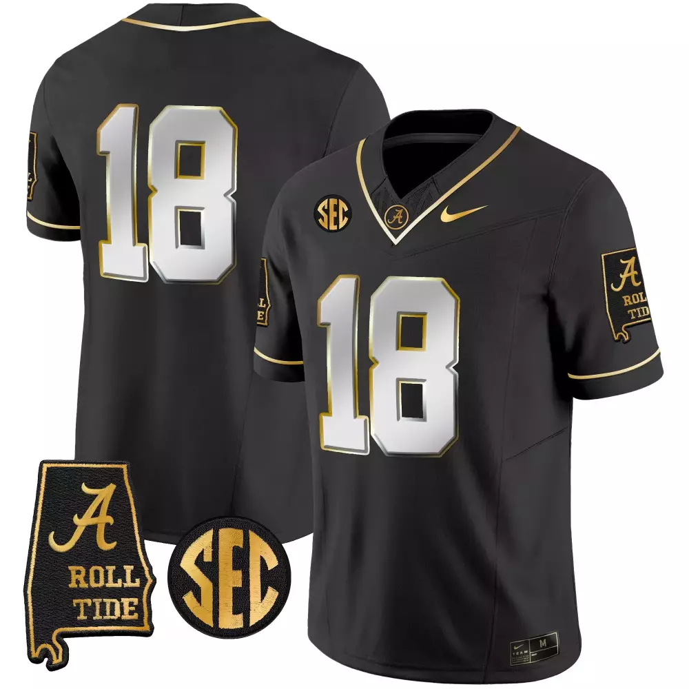18 champs black alternate youths alabama crimson tide nick saban 7x champions patch gold trim jersey all stitched