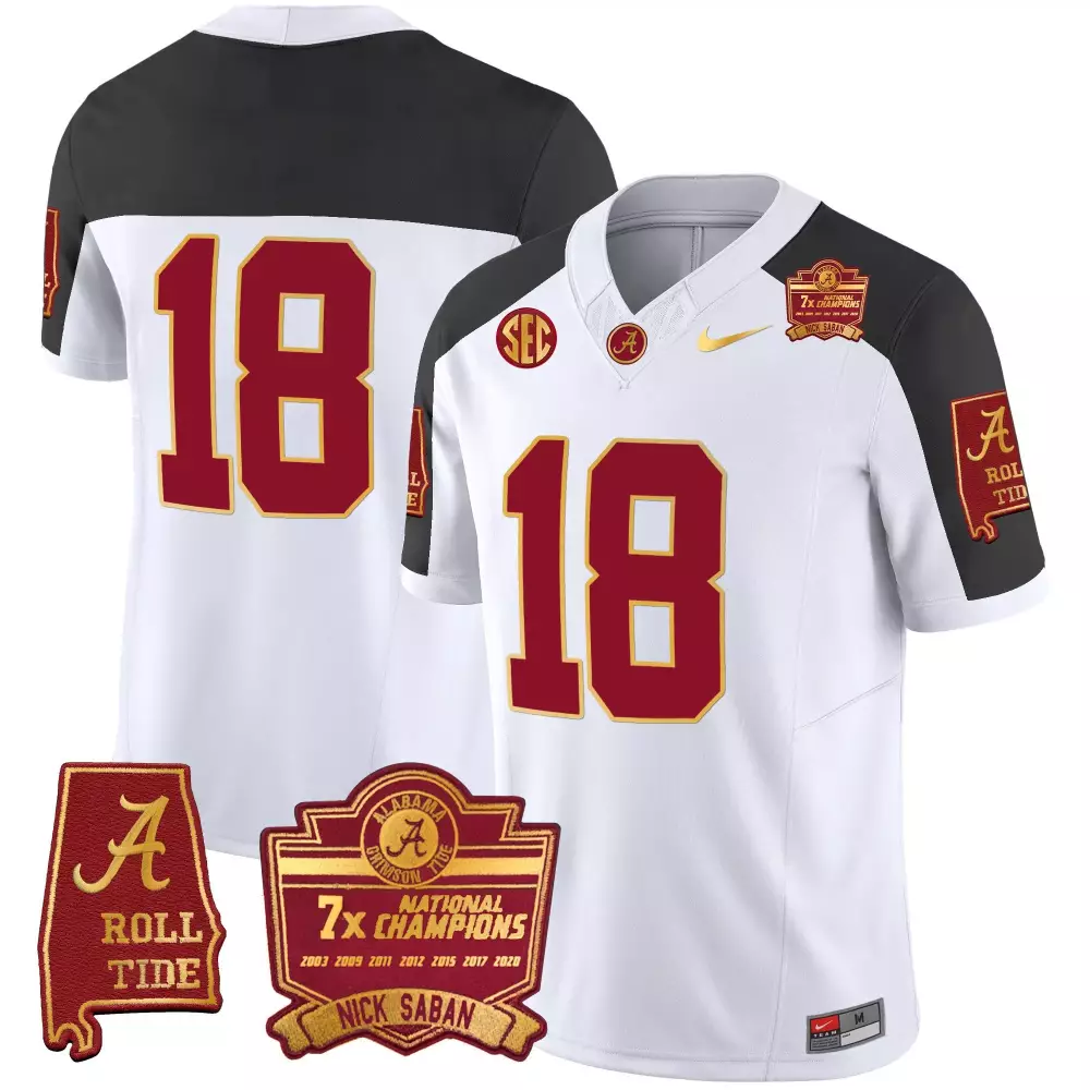 18 champs inverted youths alabama crimson tide nick saban 7x champions patch gold trim jersey all stitched