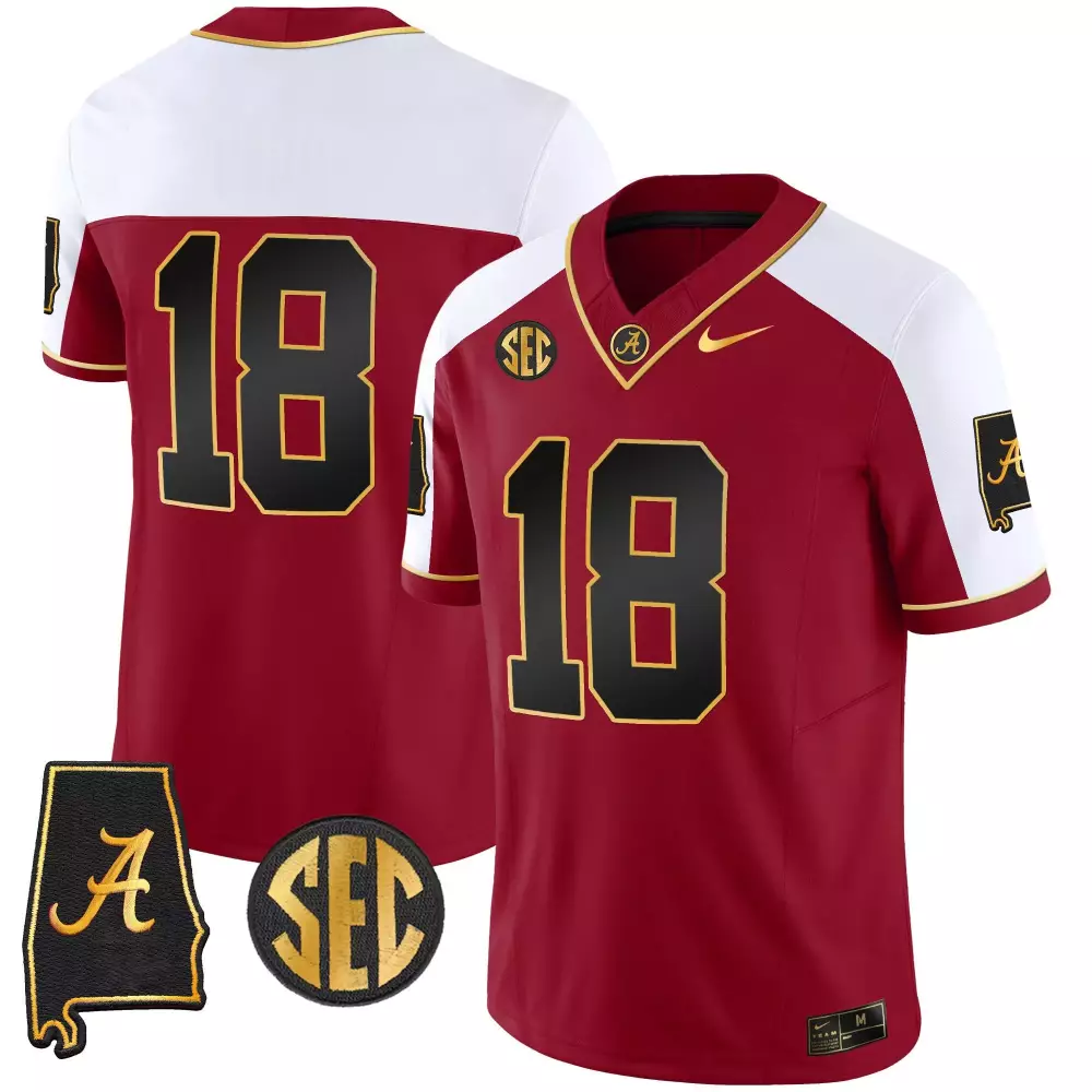 18 champs white youths alabama crimson tide nick saban 7x champions patch gold trim jersey all stitched