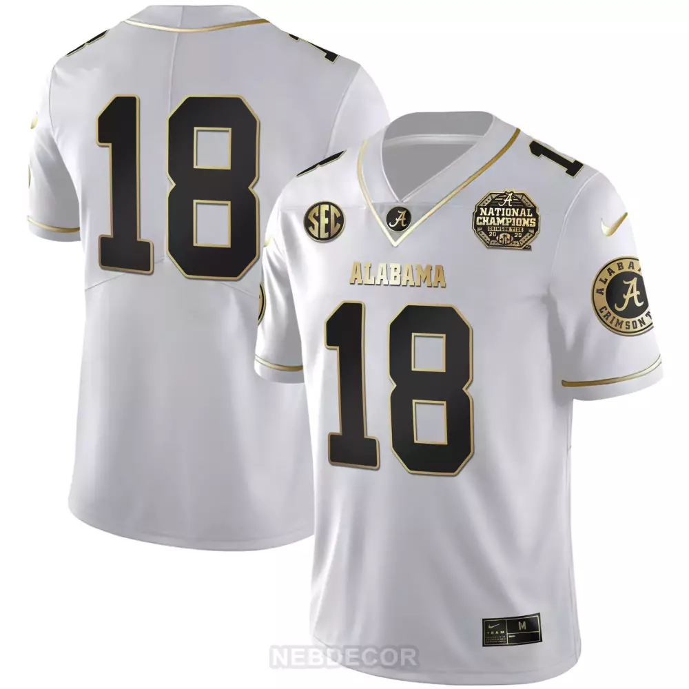 18 white gold mens alabama crimson tide national champions patch white gold black gold jersey all stitched