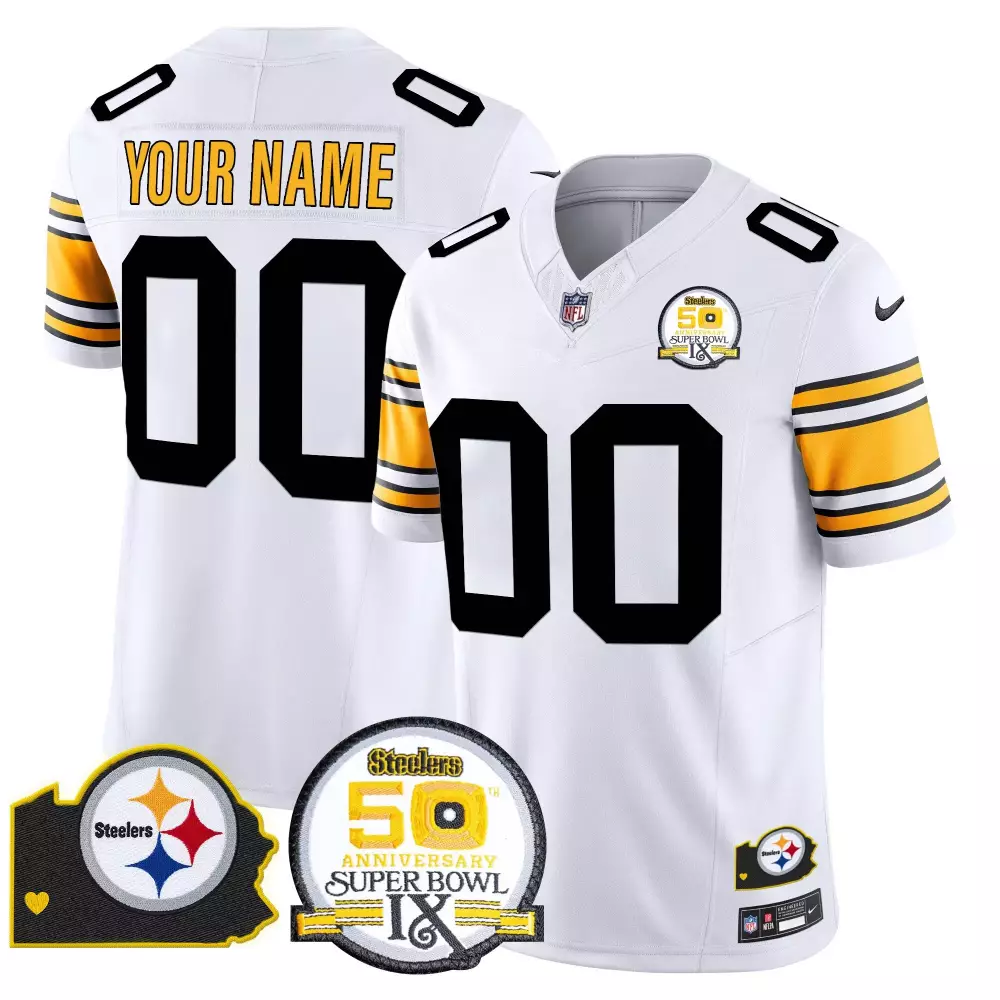 1975 White Youth Pittsburgh Steelers Vapor Jersey | 2024 Limited Edition with Est 1933 Patch | Custom Fan Gear | For Men, Women & Youth