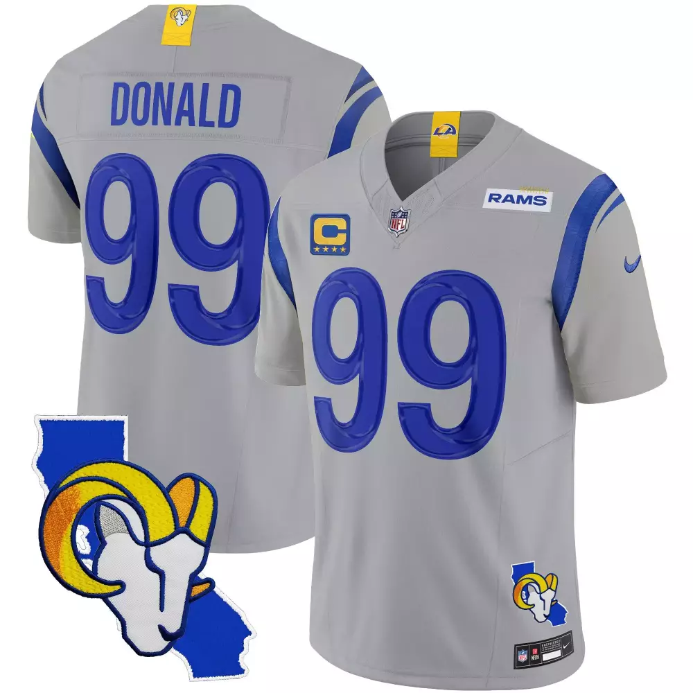 aaron donald gray mens los angeles rams california patch vapor limited jersey all stitched