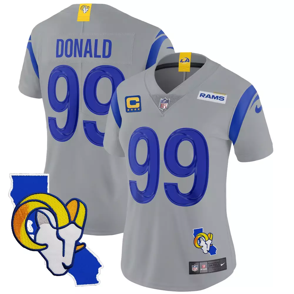 aaron donald gray mens los angeles rams california patch vapor limited jersey all stitched