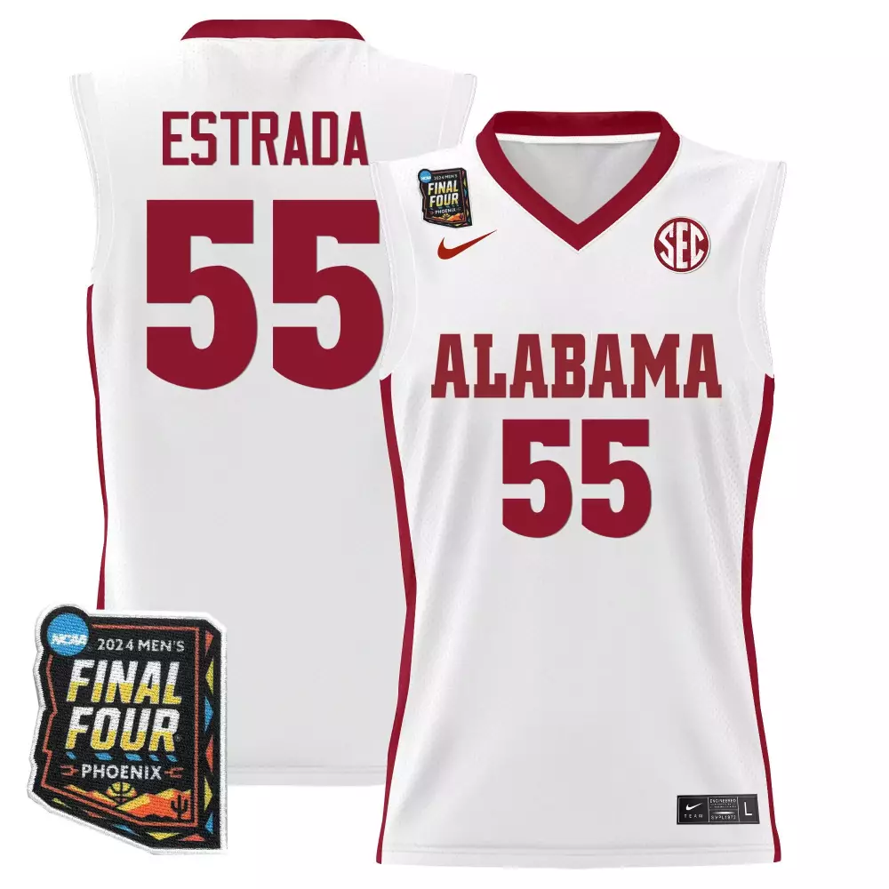 aaron estrada white mens alabama crimson tide 2024 final four patch basketball jersey all stitched