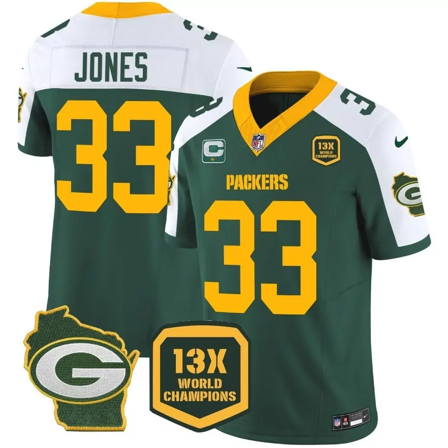Aaron Jones Green Bay Packers Green Men's Jersey | John Madden Home Patch Game Jersey | Stitched Fan Gear | For Men, Women & Youth