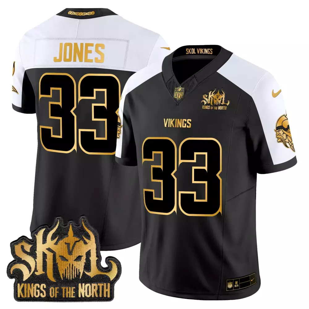 aaron jones alternate mens vikings 2024 winter warrior skol patch gold vapor limited jersey all stitched