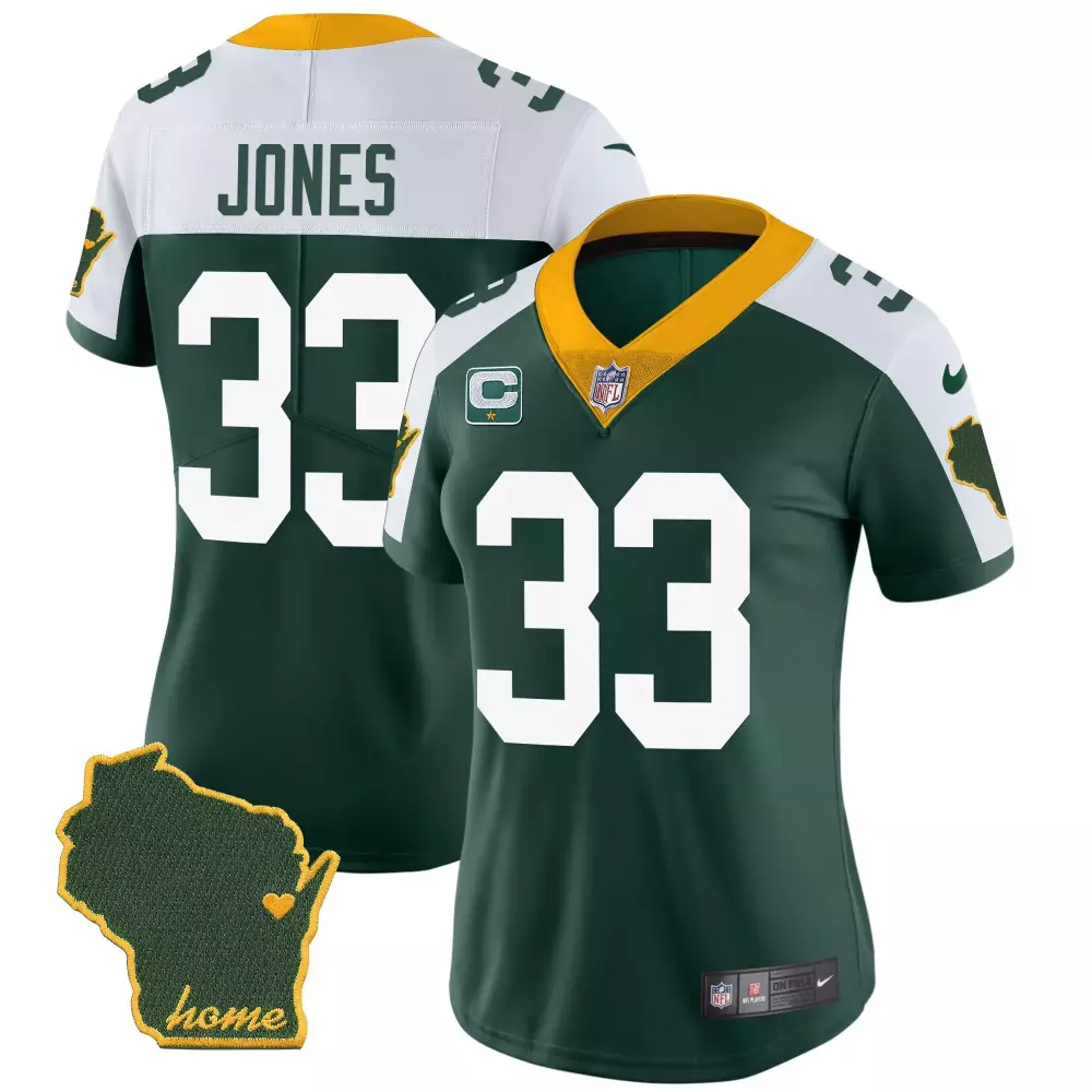 Aaron Jones Green Bay Packers Home Patch Gold Vapor Jersey V2 | Stitched Quality | For Men, Women & Youth
