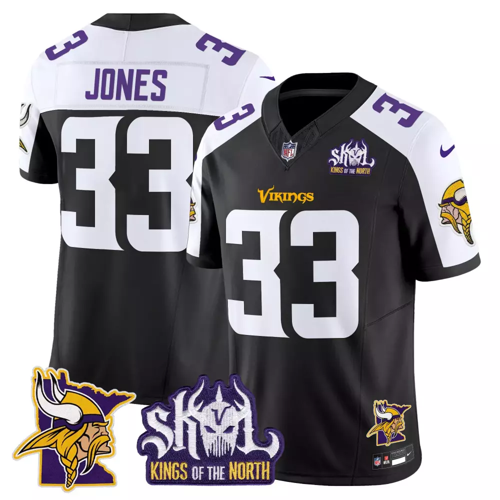 aaron jones black alternate mens minnesota vikings king of the north patch throwback vapor limited jersey v2 all stitche