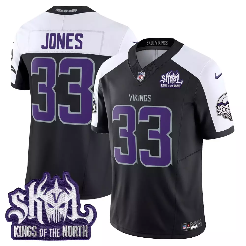 aaron jones black alternate mens vikings 2024 winter warrior skol patch vapor limited jersey all stitched