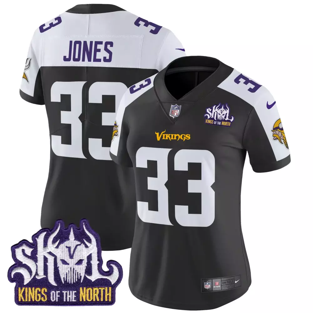aaron jones black alternate womens minnesota vikings 2024 vapor limited jersey v2 est 1961 patch all stitched