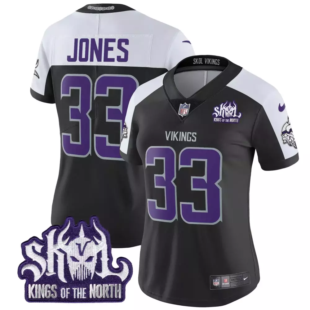 aaron jones black alternate mens vikings 2024 winter warrior skol patch vapor limited jersey all stitched