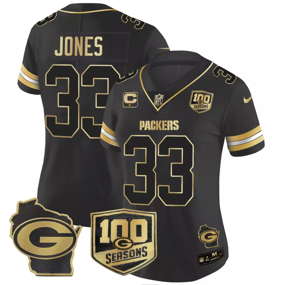 Aaron Jones Black Gold Men's Green Bay Packers Home Patch Gold Vapor Jersey V2 | Stitched | Fan Gear | For Men, Women & Youth