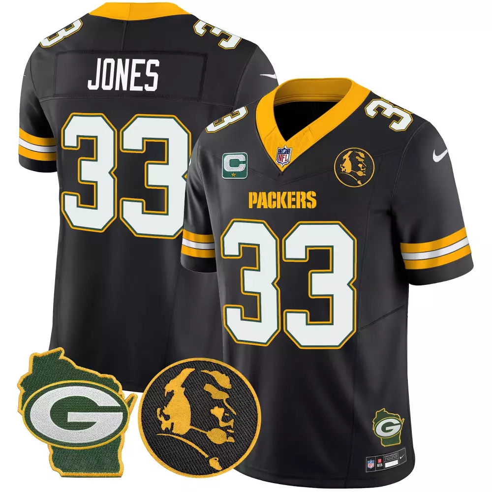 Aaron Jones Green Bay Packers Black Men's Jersey | John Madden Home Patch Vapor Limited | Stitched Fan Gear | For Men, Women & Youth
