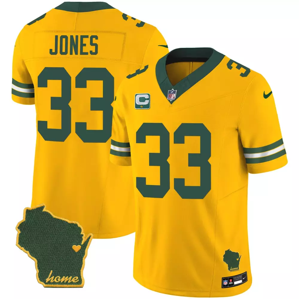 Aaron Jones Green Bay Packers Gold Men's Jersey | Home Patch Vapor | Stitched Fan Gear | For Men, Women & Youth