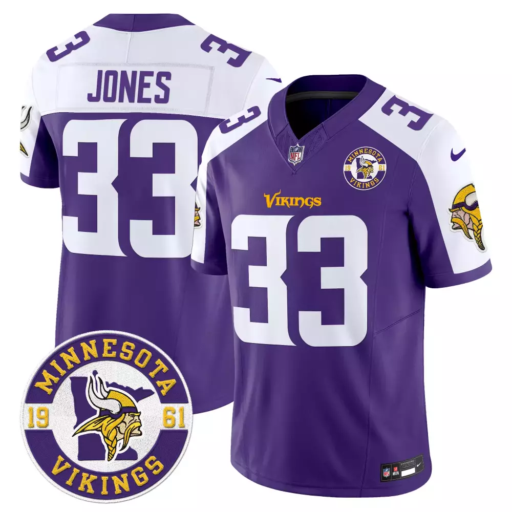 aaron jones purple alternate mens minnesota vikings 2024 vapor limited jersey v2 est 1961 patch all stitched