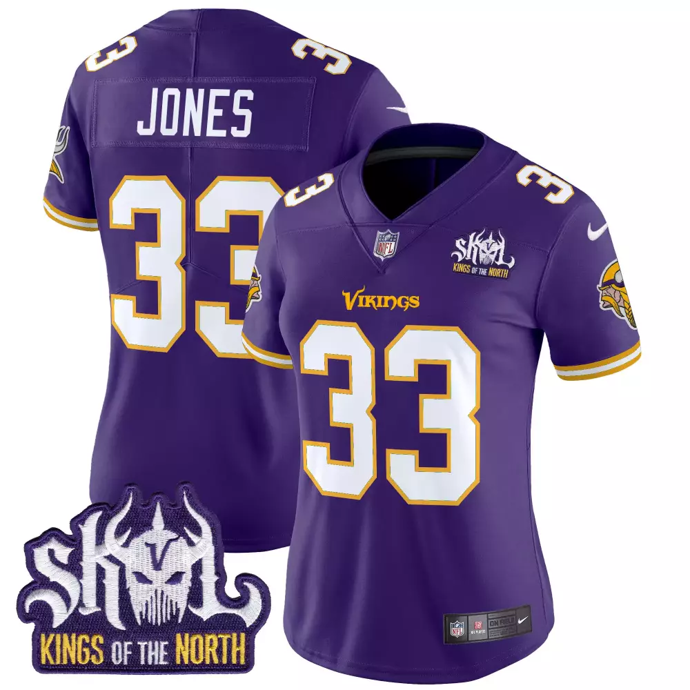 aaron jones purple womens minnesota vikings 2024 vapor limited jersey est 1961 patch all stitched