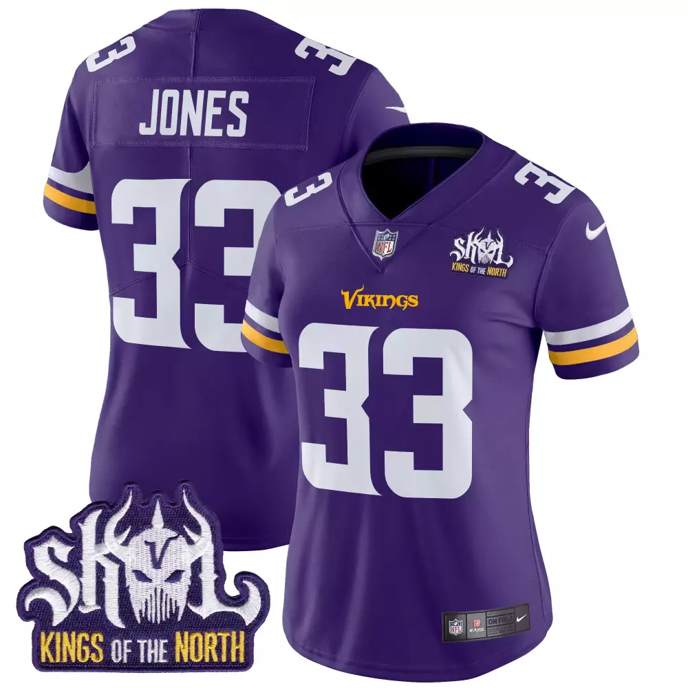 aaron jones purple womens minnesota vikings 2024 vapor limited jersey est 1961 patch all stitched