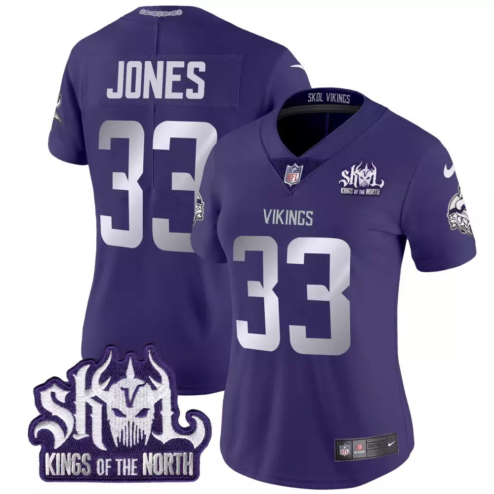 aaron jones purple womens vikings 2024 winter warrior skol patch vapor limited jersey all stitched