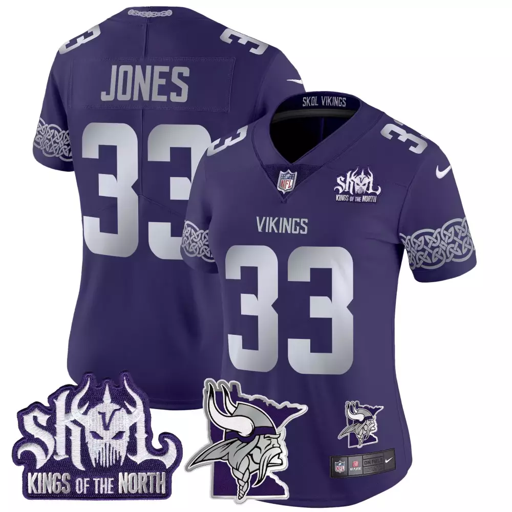 aaron jones purple womens vikings 2024 winter warrior skol patch vapor limited jersey all stitched
