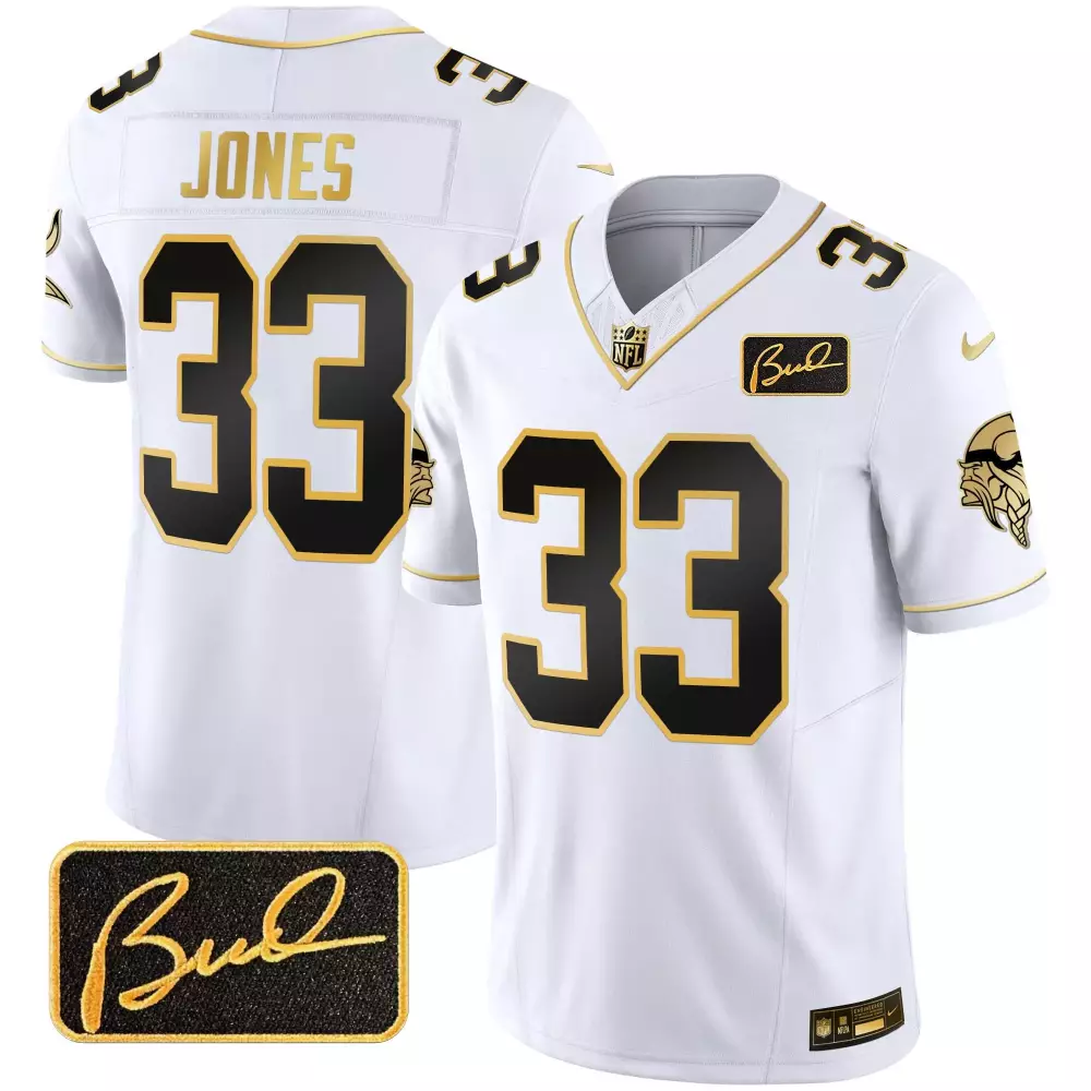 aaron jones white gold mens minnesota vikings bud grant patch gold limited jersey v2 all stitched