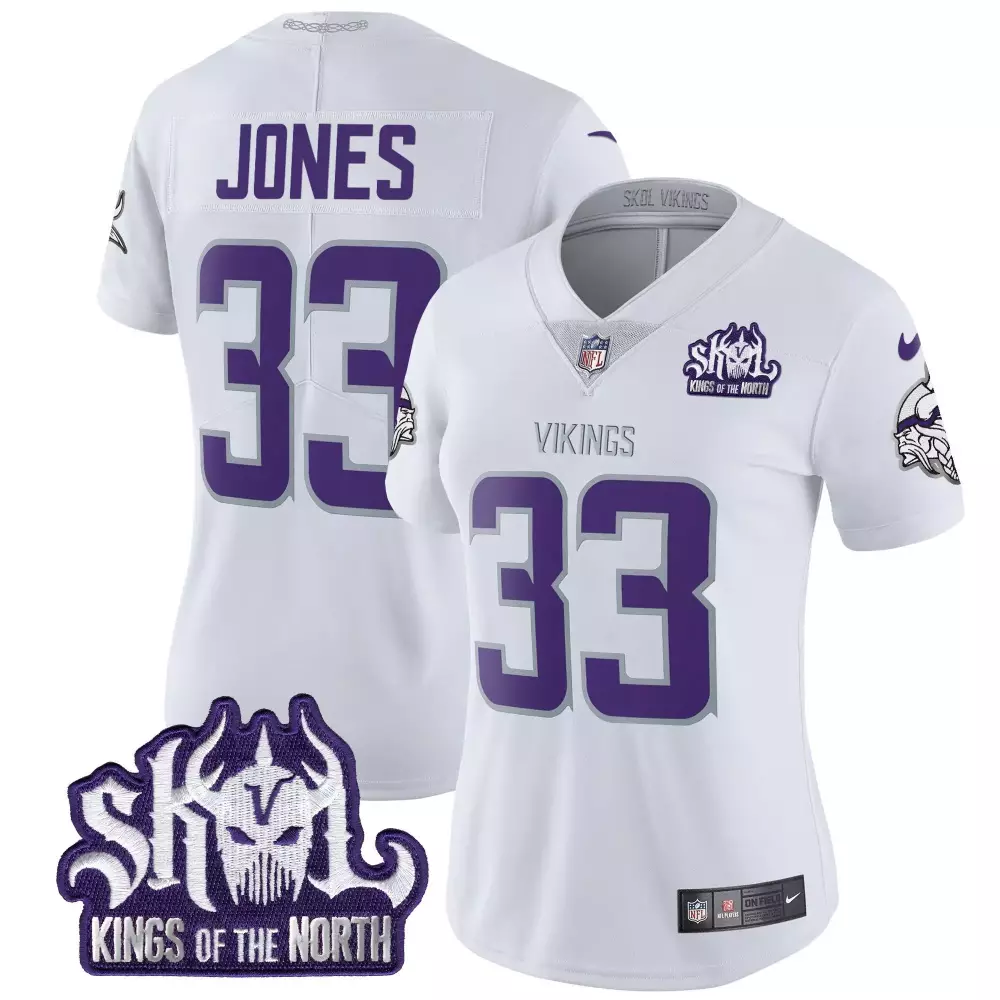 aaron jones white gold womens vikings 2024 winter warrior skol patch gold vapor limited jersey all stitched