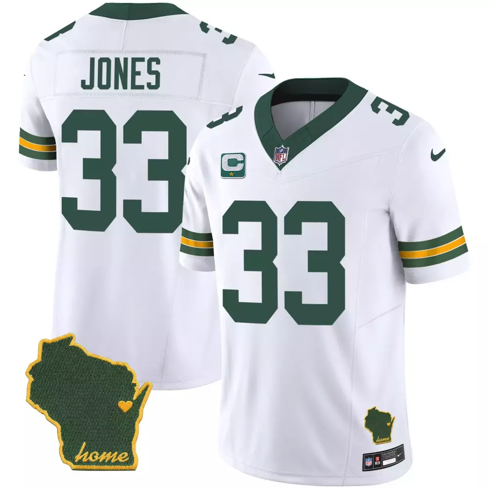 Aaron Jones Green Bay Packers Home Patch Gold Vapor Jersey V2 | Stitched Quality | For Men, Women & Youth