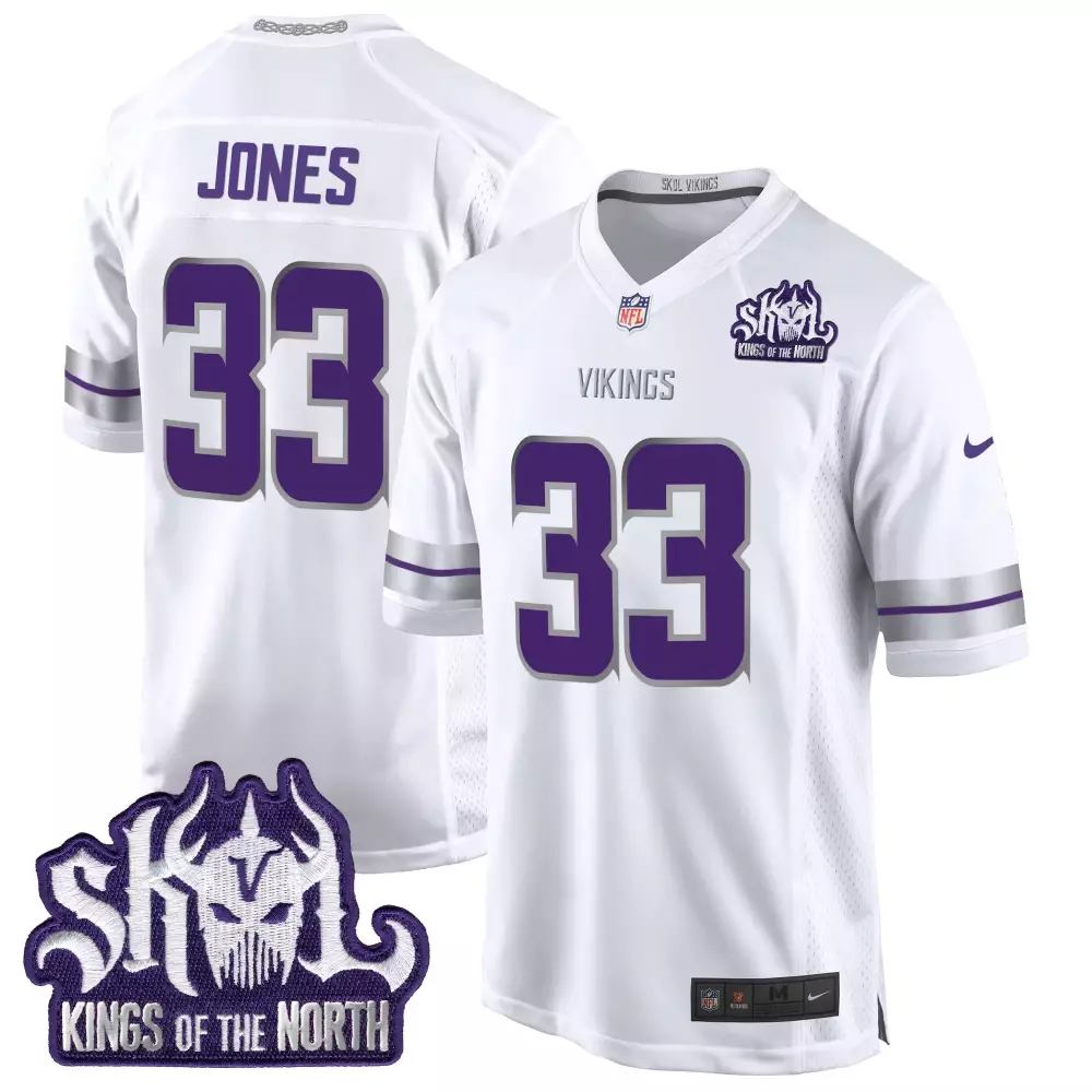 aaron jones white mens minnesota vikings 2024 vapor limited jersey v2 est 1961 patch all stitched