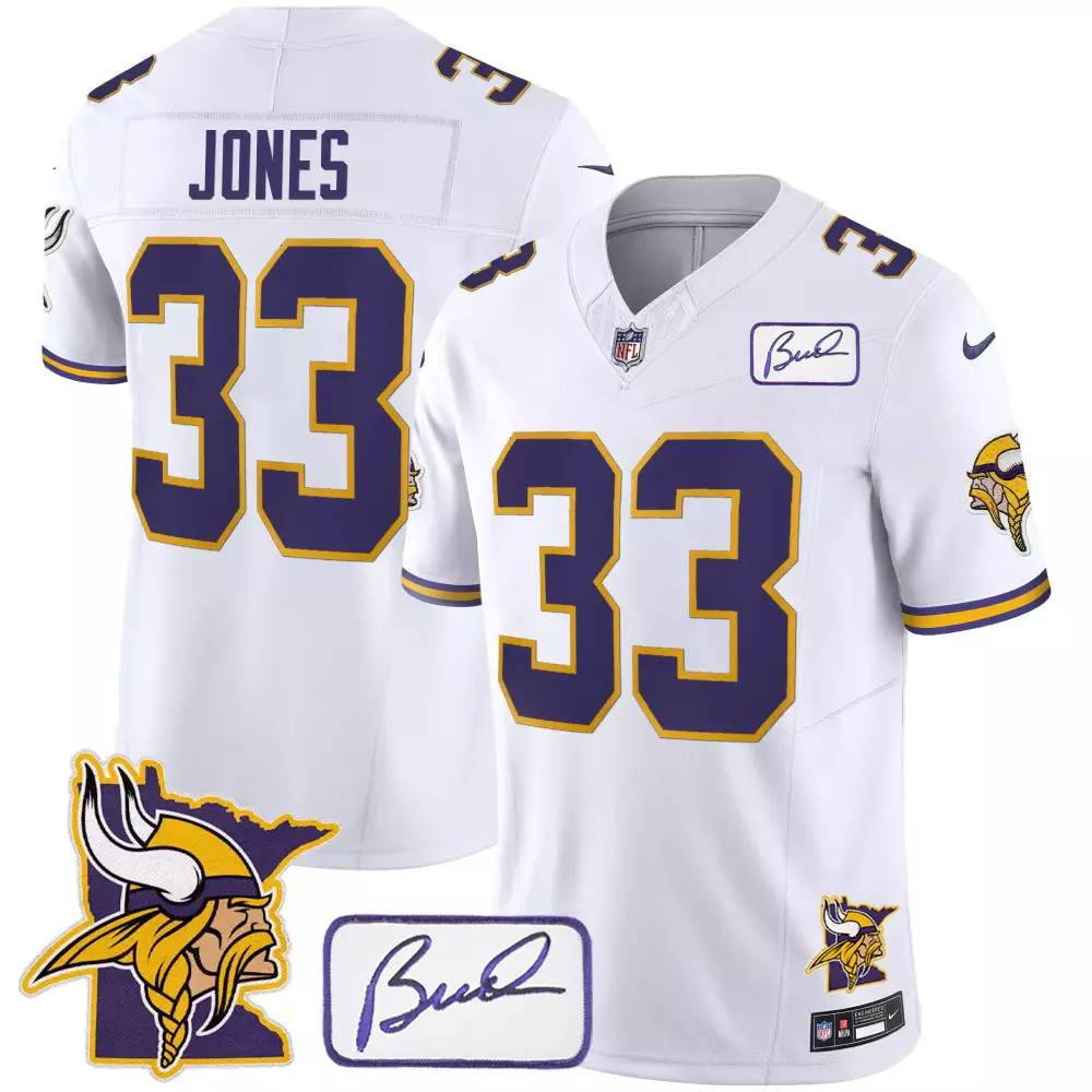 aaron jones white mens minnesota vikings 2024 vapor limited jersey v2 est 1961 patch all stitched
