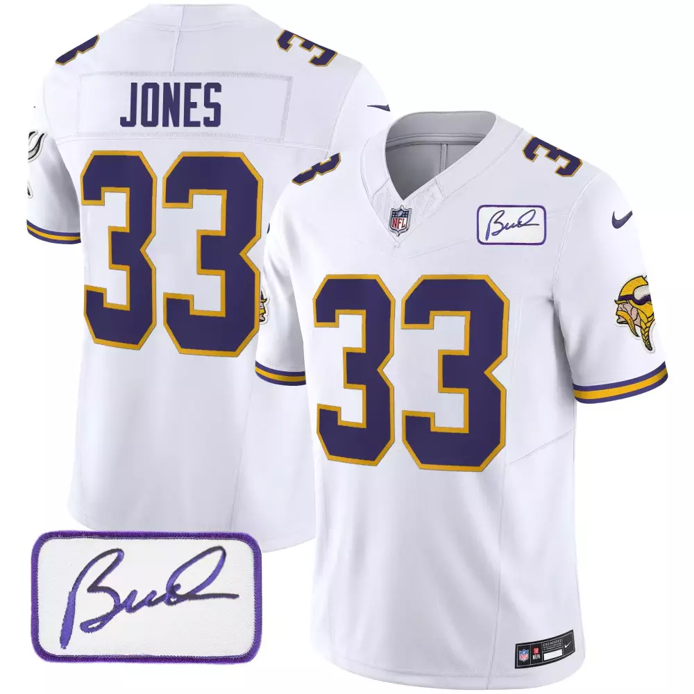 aaron jones white mens minnesota vikings 2024 vapor limited jersey v2 est 1961 patch all stitched