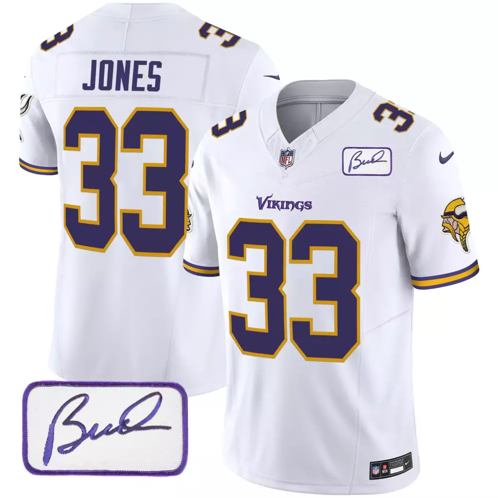 aaron jones white mens minnesota vikings 2024 vapor limited jersey v2 est 1961 patch all stitched