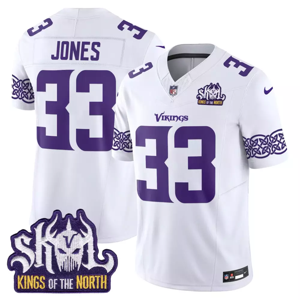 aaron jones white mens minnesota vikings kings of the north patch vapor limited jersey v2 all stitched