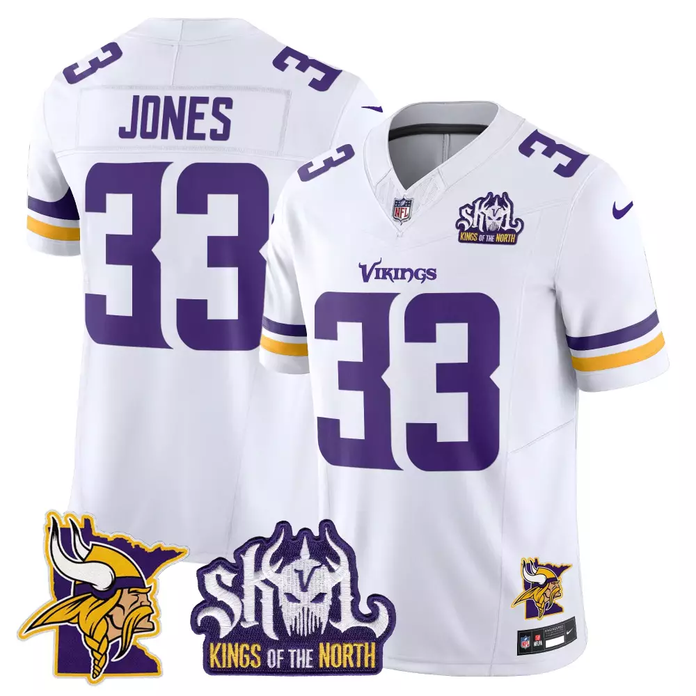 aaron jones white mens minnesota vikings kings of the north patch vapor limited jersey v2 all stitched